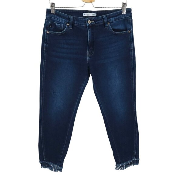 KanCan Womens 30 Dark Double Frayed Hem Skinny Ankle Jean 119010 Blue Denim - Picture 1 of 11